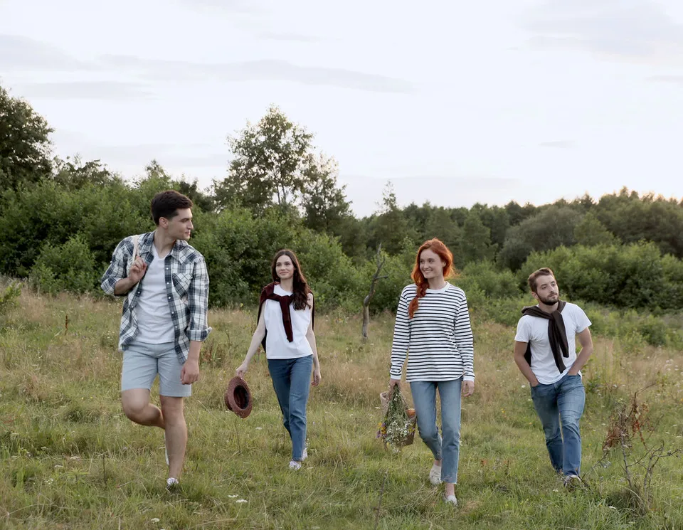 Friends walking in nature